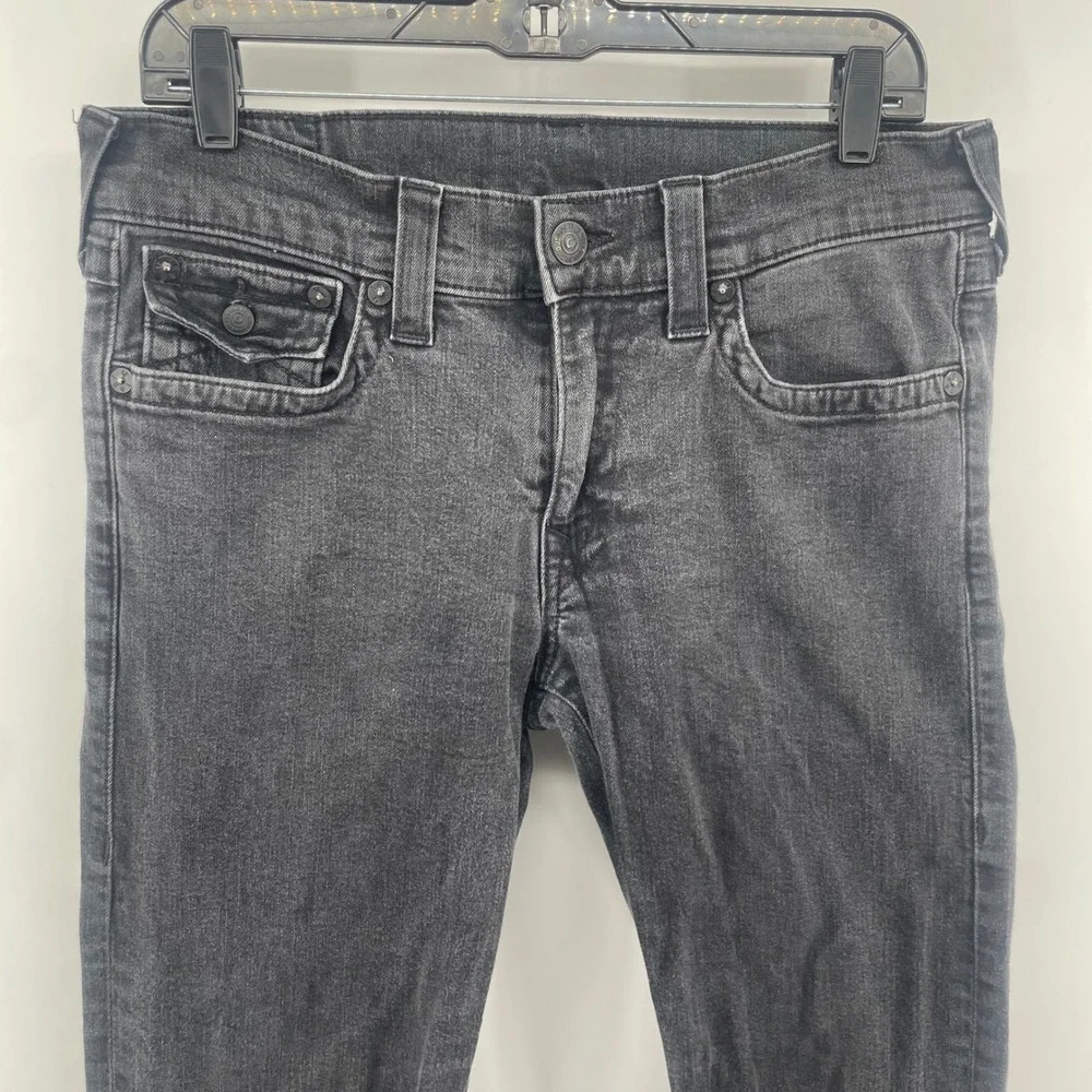 True Religion Ricky Jeans Mens 33 Black Relaxed Straight Leg Faded Denim USA
